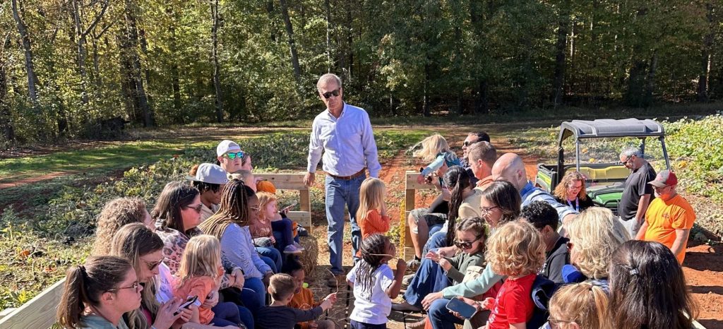 hay ride on farm field trip at fogleman farms